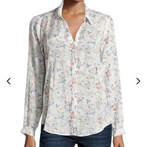 Joie Katrine Button Down Blouse Medium White with Blue Paisley Print